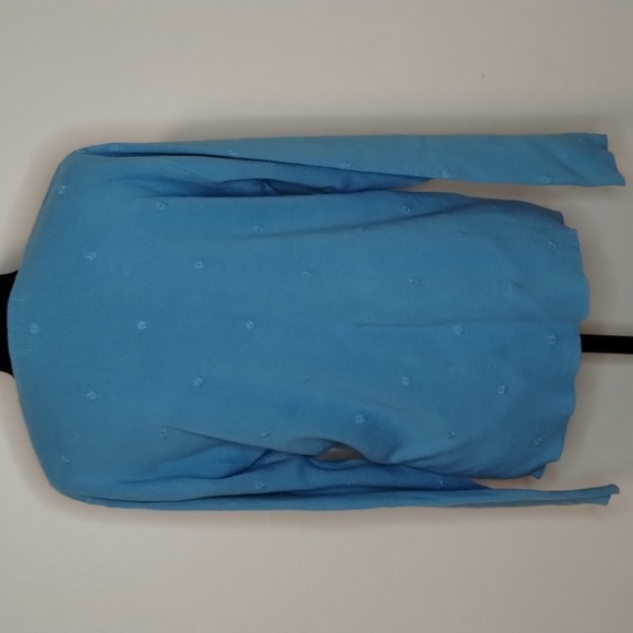 Denim & Co Blue V neck button up sweater blue stitched flowers Sz M - Picture 7 of 11